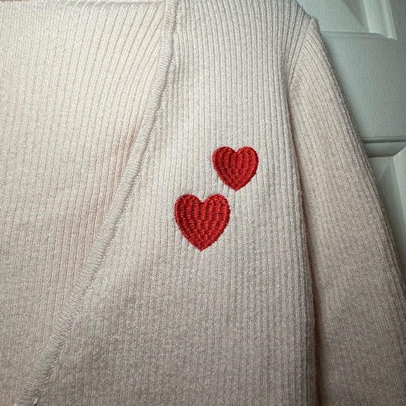 Sincerely Jules Soft Pink Tie Cardigan Cropped Sweater NWT Red Hearts Medium - Picture 4 of 8